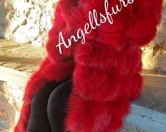 FULL LENGTH RED Colored Fox Coat!Order Any color!Brand New Real Natural Genuine Fur!