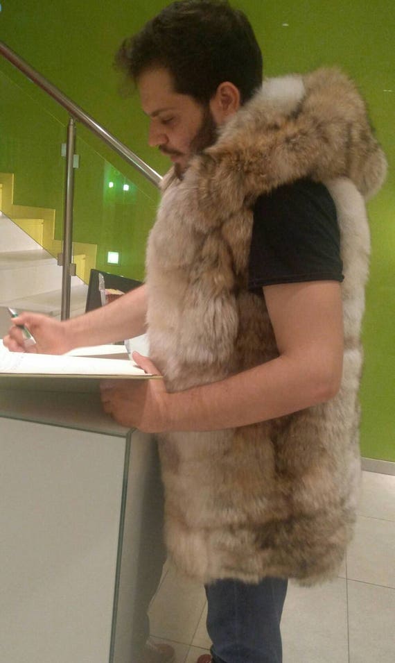 MEN'SNew HOODED Real Natural Coyote Fur Vest | Etsy