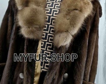 MEN'S LONG MINK Fullpelt Fur Coat with Sable Collar!Brand New Real Natural Genuine Fur!
