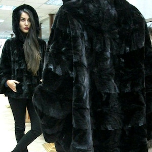HOODED MINK Fur CAPE,One size!Brand New Real Natural Genuine Fur!