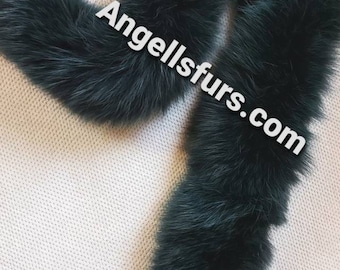 New Natural Real dark GREEN color Fox FUR SCARF!Unisex!