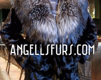 MEN'S MINK Furcoat with Long SILVER Fox Shawl Collar!Brand New Real Natural Genuine Fur!