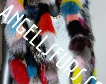 MULTICOLOR HOODED LONG Fox Vest!Brand New Real Natural Genuine Fur!