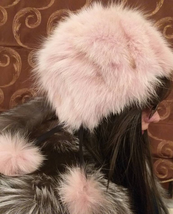 Pink Color Fox Fur Hat!brand New Real Natural Genuine Fur  display picture 3