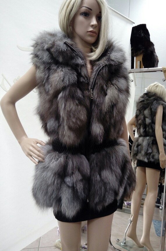 Hooded Silver Fox Fur Vest!brand New Real Natural Genuine Fur - Etsy