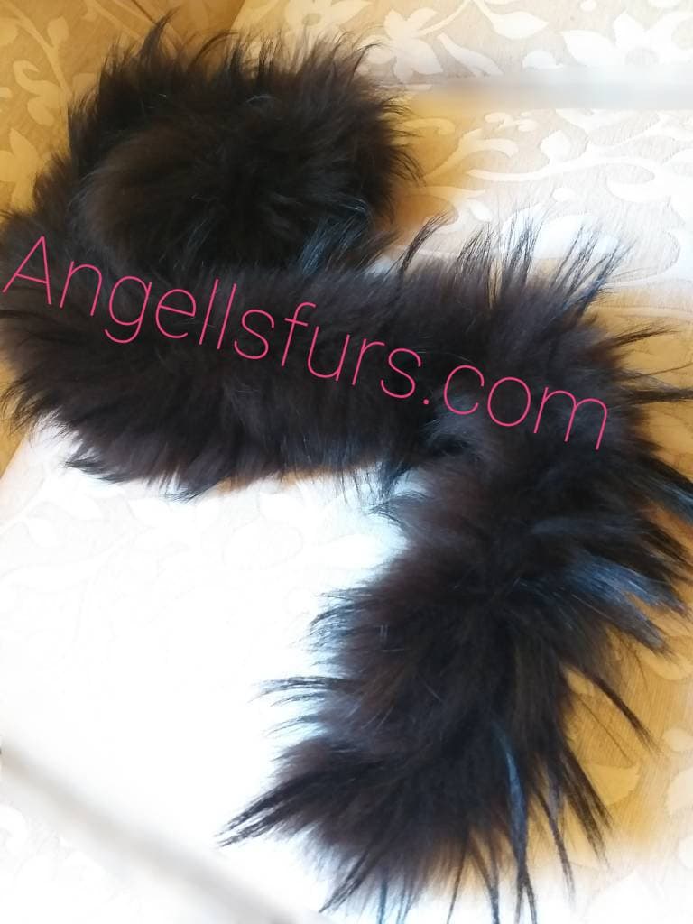 New Natural Real Beautiful FLUFFY Dark Chocolate color Fox Scarf!