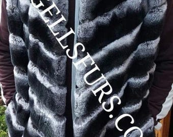 MEN'S LONG REX Fullpelts Vest!Brand New Real Natural Genuine Fur!
