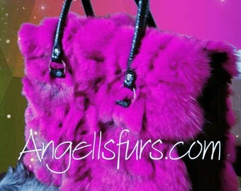 FUCHSIA COLOR FOX Bag!Brand New Real Natural Genuine Fur!