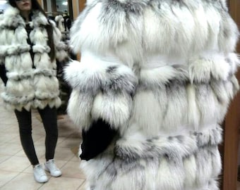 SILVER CROSS FOX Fur vest-jacket with short sleeves!Brand New Real Natural Genuine Fur!