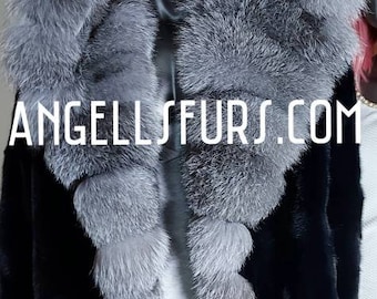 MEN'S MINK Fur Jacket with Huge Silver Frost FOX Hood Long Collar!Brand New Real Natural Genuine Fur!