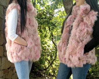 PINK FOX FUR Vests!Brand New Real Natural Genuine Fur!