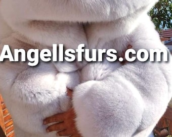MEN'S WHITE HOODED Fox Coat!Fullpelts!Brand New Real Natural Genuine Fur!