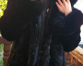 Hooded Mink Fur Coat!Brand New Real Natural Genuine Fur