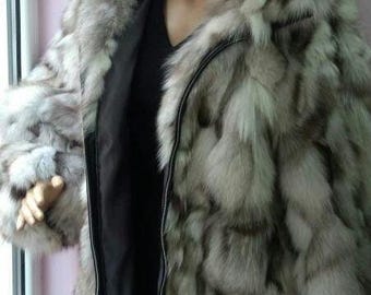 HOODED BLUE FOX Fur Coat!Brand New Real Natural Genuine Fur!
