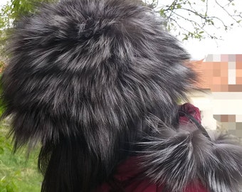 SILVER FOX HAT!Brand New Real Natural Genuine Fur!