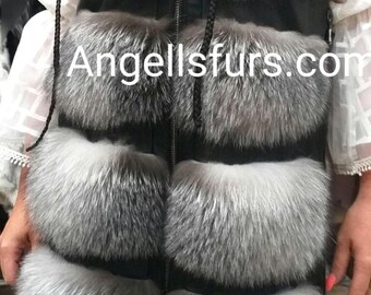 SILVER FOX LONG Vest!Brand New Real Natural Genuine Fur!