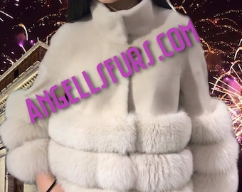 REX and FOX FUR jacket!Brand New Real Natural Genuine Fur!