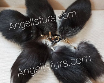 THREE SILVER FOX Tails keychains!Brand New Real Natural Genuine Fur!