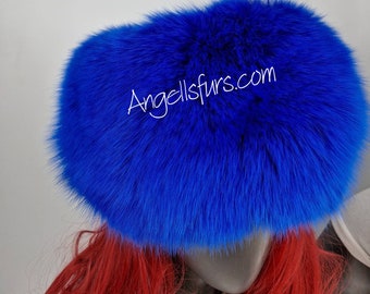 ROYAL BLUE FOX Hat!One Size!Brand New Real Natural Genuine Fur