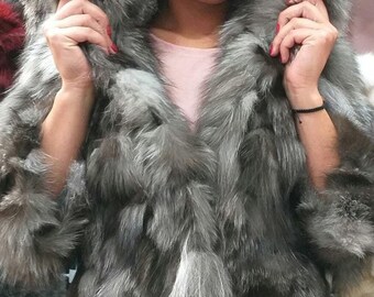 SILVER FOX FUR Short Jacket!Brand New Real Natural Genuine Fur!