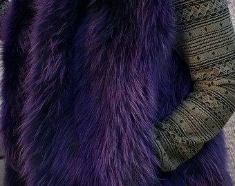 PURPLE RACCOON VEST!Brand New Real Natural Genuine Fur!