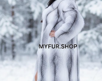 MARBLE FOX Fullpelts Fur Coat!Brand New Real Natural Genuine Fur,Order Any color!