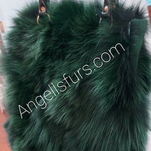 GREEN COLOR FOX Bag!Brand New Real Natural Genuine Fur!