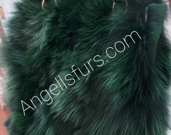 GREEN COLOR FOX Bag!Brand New Real Natural Genuine Fur!