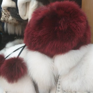 BORDEAUX FOX Fur HAT!Brand New Real Natural Genuine Fur!