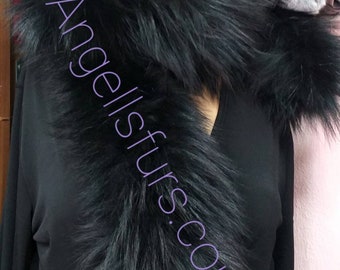 EXTRA LONG BLACK Fox Scarf!Brand New Real Natural Genuine Fur!