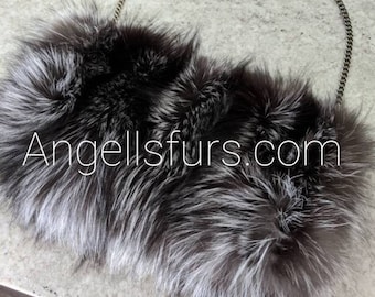 SILVER FOX Envelope style Fur Bag!Brand New Real Natural Genuine Fur