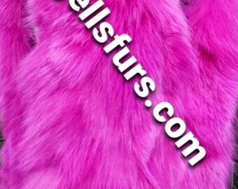 FUCHSIA LONG FOX Fur Vest!Brand New Real Natural Genuine Fur!