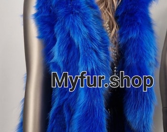 ROYAL BLUE FOX Fur Vest!Brand New Real Natural Genuine Fur
