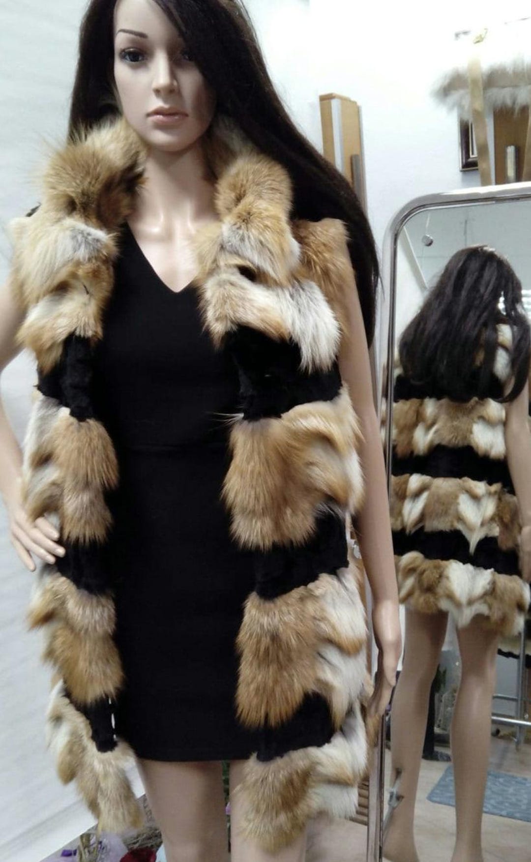 ROTFUCHS LANGE Pelzweste mit schwarzen Pelzriemen!Brandneuer