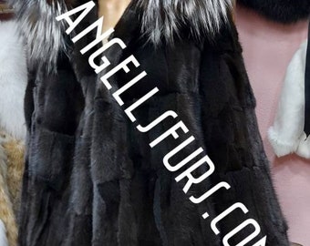 HOODED MINK FUR Coat!Unique asphalt gray color!Only one!Brand New Real Natural Genuine Fur!