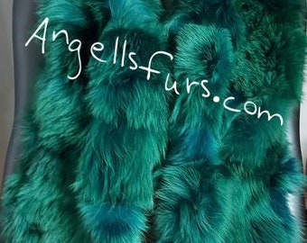 Bright GREEN FOX Short Vest!Brand New Real Natural Genuine Fur!