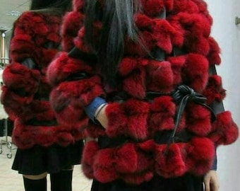 RED Colored FOX Jacket!Brand New Real Natural Genuine Fur