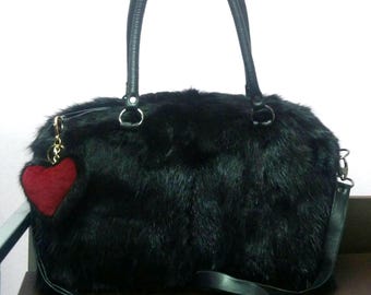 BLACK RABBIT BOWLING Bag!Brand New Real Natural Genuine Fur!