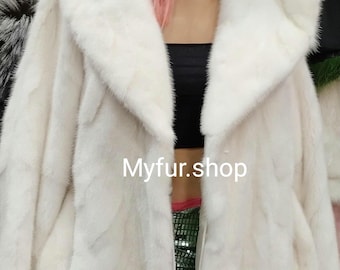 WHITE HOODED MINK Fur Coat!Brand New Real Natural Genuine Fur!