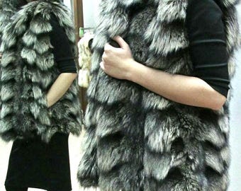 SILVER FOX FUR Vest!Brand New Real Natural Genuine Fur!
