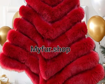 LONG FOX Fur PONCHO!One Size Sleeveless Fullpelt Fur cape!Brand New Real Natural Genuine Fur!
