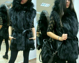 HOODED FOX VEST!Brand New Real Natural Genuine Fur!