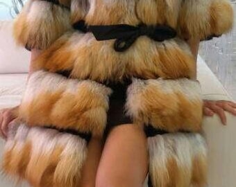 Red Fox Fur Coat!Brand New Real Natural Genuine Fur