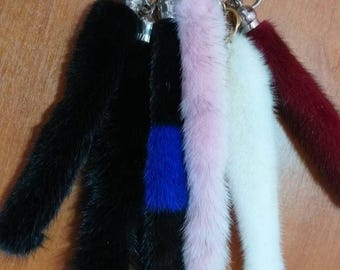 THREE MINK KEYCHAINS in Tail shape and in Many Beautiful colors!Brand New Real Natural Genuine Fur!