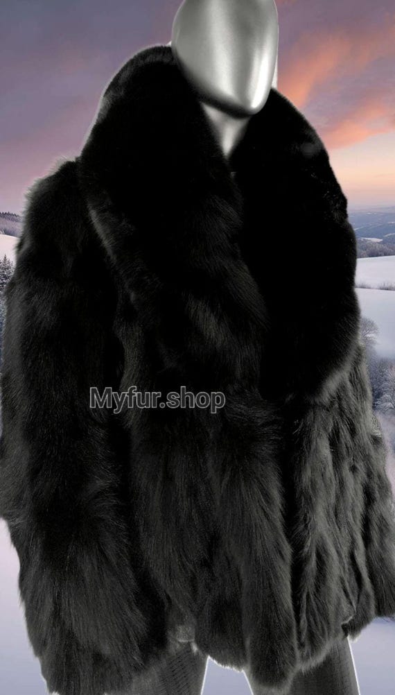 ブラック　フォックス　リアル毛皮のコート メンズ ブラック フォックス ファー コート！新品、本物の天然本毛皮
