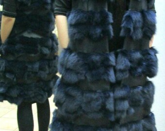 LONG BLue color Fox  Fur Vest!Brand New Real Natural Genuine Fur