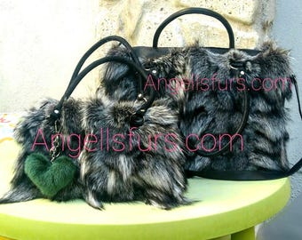 SILVER FOX Fur Bowling Bag!Brand New Real Natural Genuine Fur!