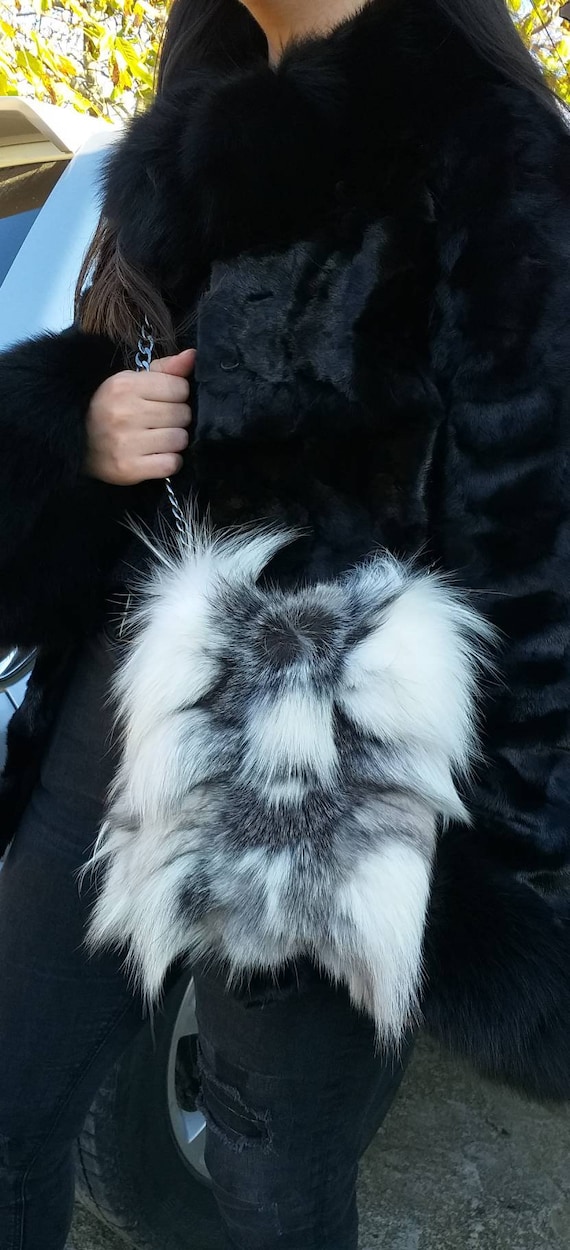 Borsa piccola in pelliccia di volpe Silver Kross! Nuova di zecca