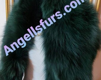 GREEN FOX SCARF!Fluffy Brand New Real Natural Genuine Fur!Order in Any color!
