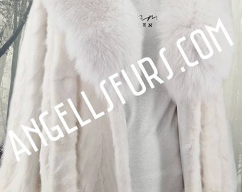 MEN'S WHITE MINK Furcoat with Long Whole Fox Shawl Collar!Brand New Real Natural Genuine Fur!